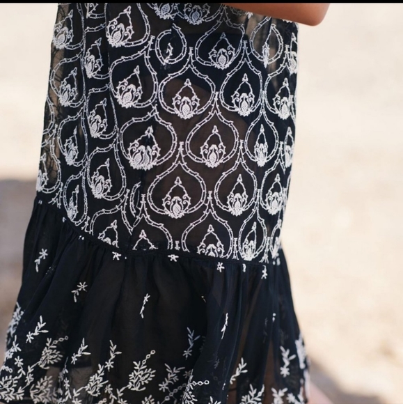 Anthropologie NWT Sheer Black Fully Embroidered mini dress Or Coverup Sz XS - Picture 5 of 12